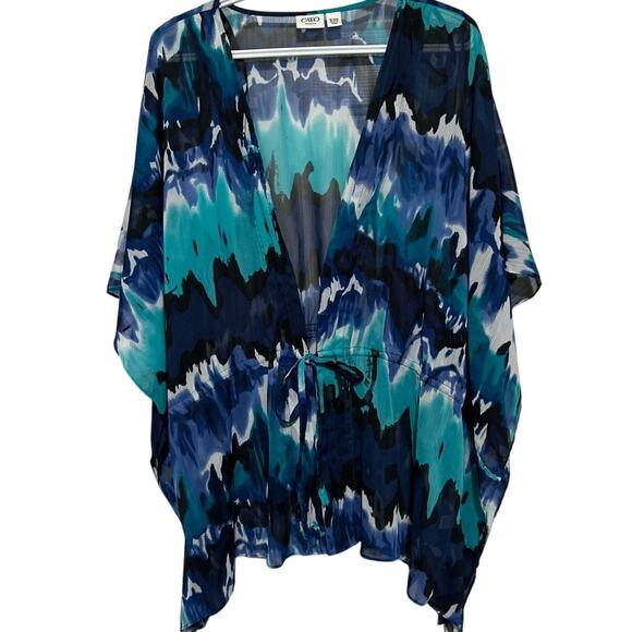 Cato Tops - Cato Women's Black Teal Blue Sheer Tie Waist Blouse/Cover‎ Up Size 18/20W